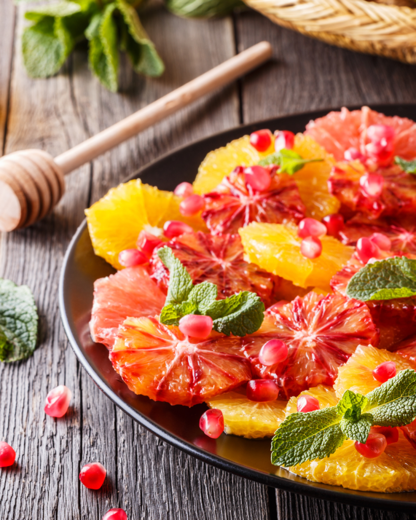 Red Citrus Salad with Berries, Pears and Pomegranates