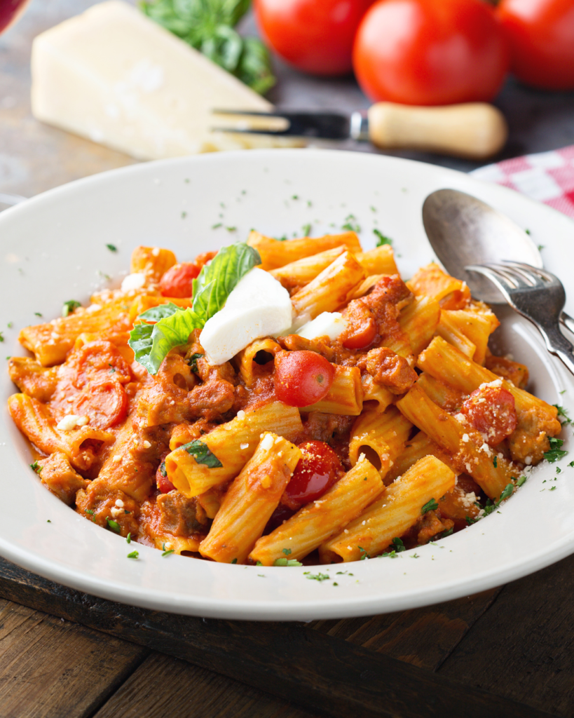 Rigatoni with Chicken and Broccoli Bolognese