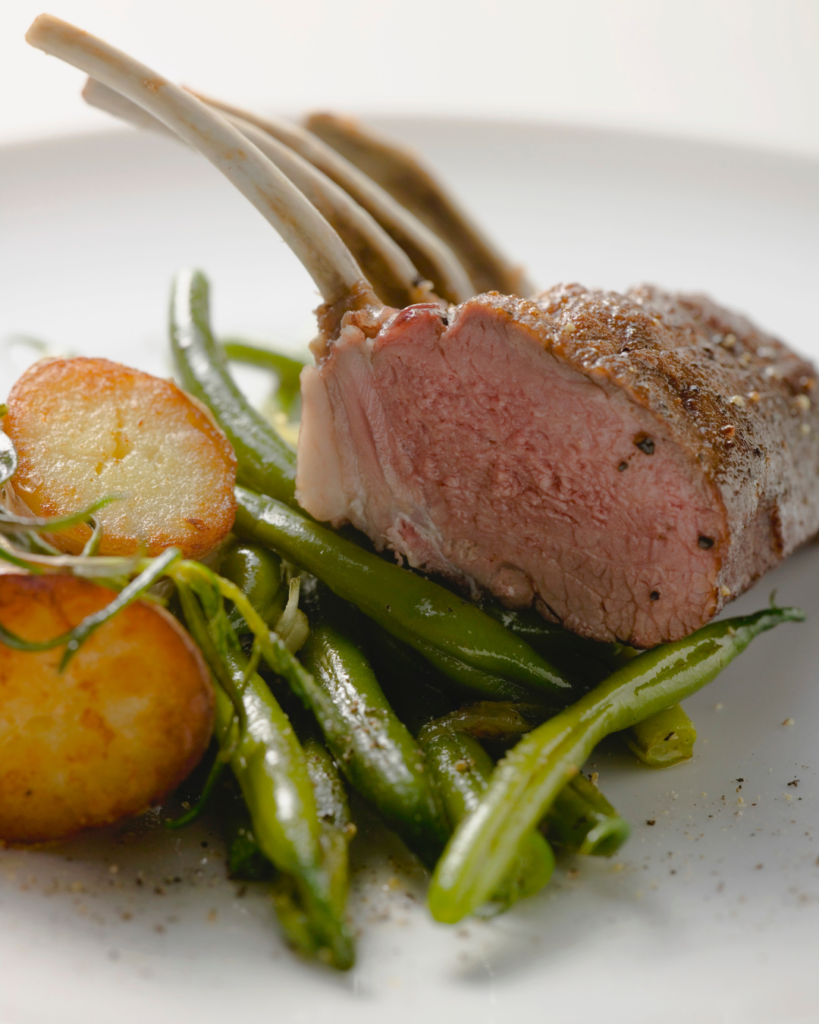 Seared Lamb with Mustard Potatoes and Green Beans