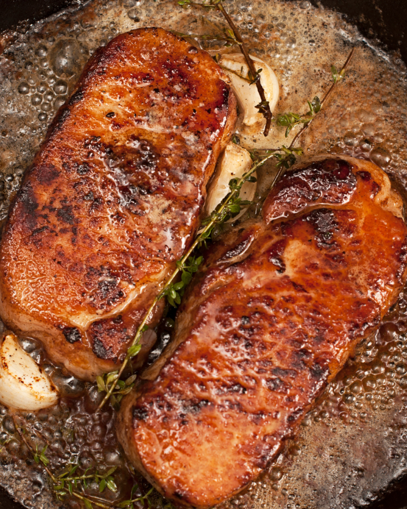 Seared Pork Chops with Cherries and Spinach